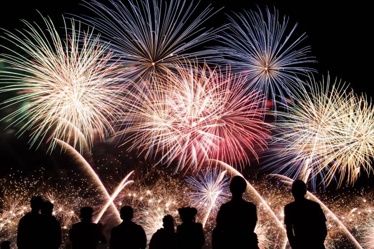 Mulțime privind spectacol pirotehnic mare - eveniment corporate